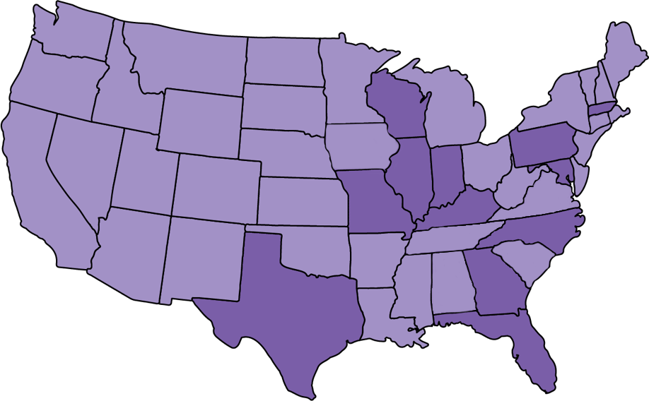 US map with Monkey Joe's locations